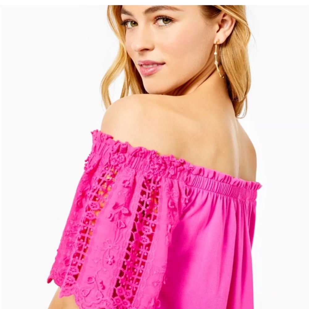 NWT Lilly Pulitzer Pink Fayette Off-The-Shoulder Top small